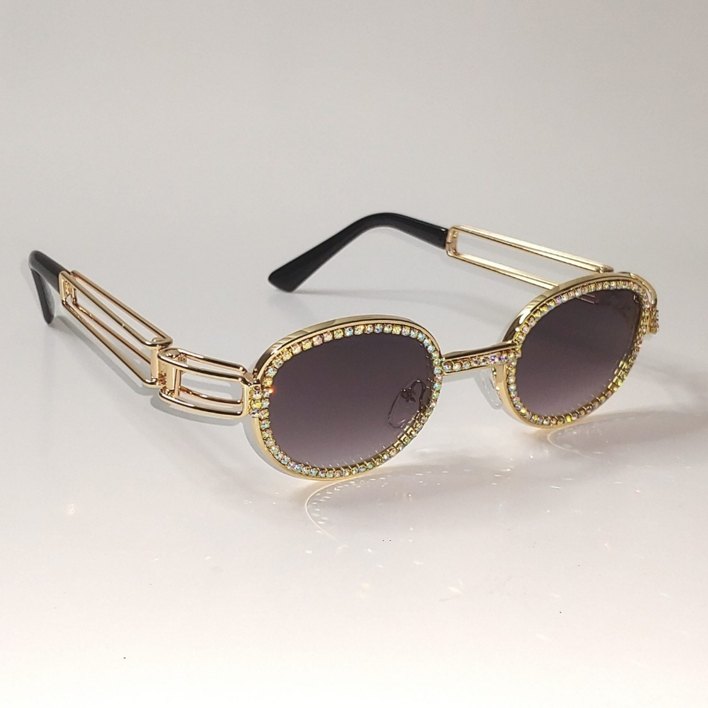 Oval Rhinestone Sunglasses (Black)